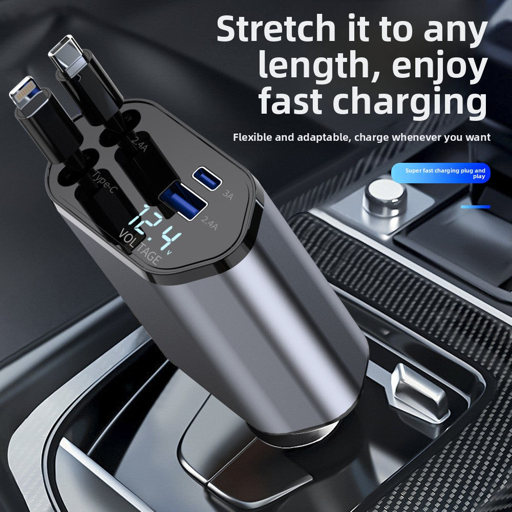 120W Retractable Cable Car Charger with Digital Display and Starlight