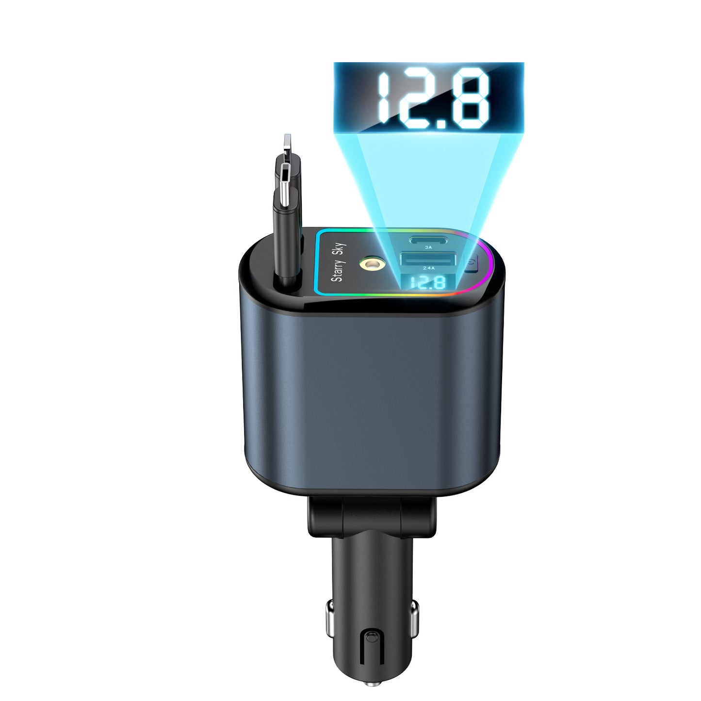 120W Retractable Cable Car Charger with Digital Display and Starlight